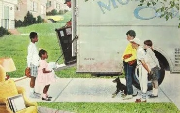 ノーマン・ロックウェルの絵画作品　タイトルは、引っ越しの日　moving day